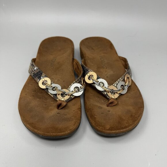 VIONIC 344 Lola Snakeskin Metallic Wedge Heel Thong Sandal Size 7 - Picture 4 of 8